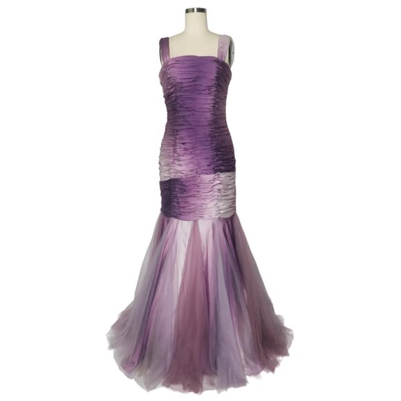 Vtg Violet Ombré Ruched Pleated Layered Tulle Mermaid Gown Dress - Picture 2 of 6